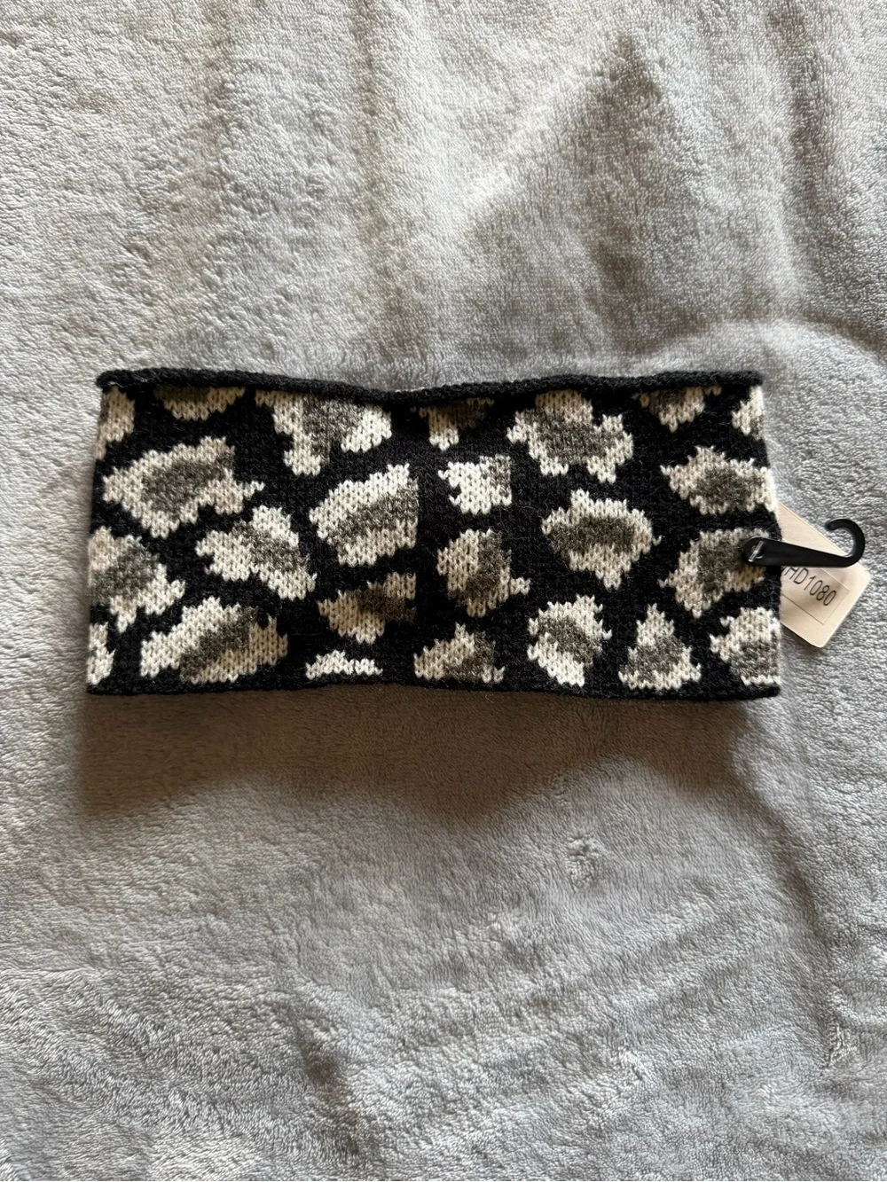 NWT Leopard Print Knit Bow Winter Headband Ear Warmer Black Gray One Size
